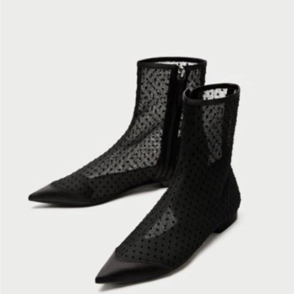Zara Basic Black Mesh Polka Dot Pointed Toe Boots – EU 36 (Fits US 6–6.5) - Picture 10 of 10